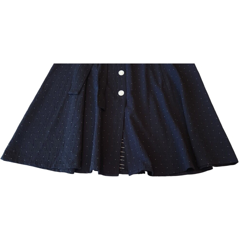 Tommy Hilfiger Dress Womens Navy Blue Polka Dot Button Front Midi Tie Belt - 14 - Picture 5 of 12